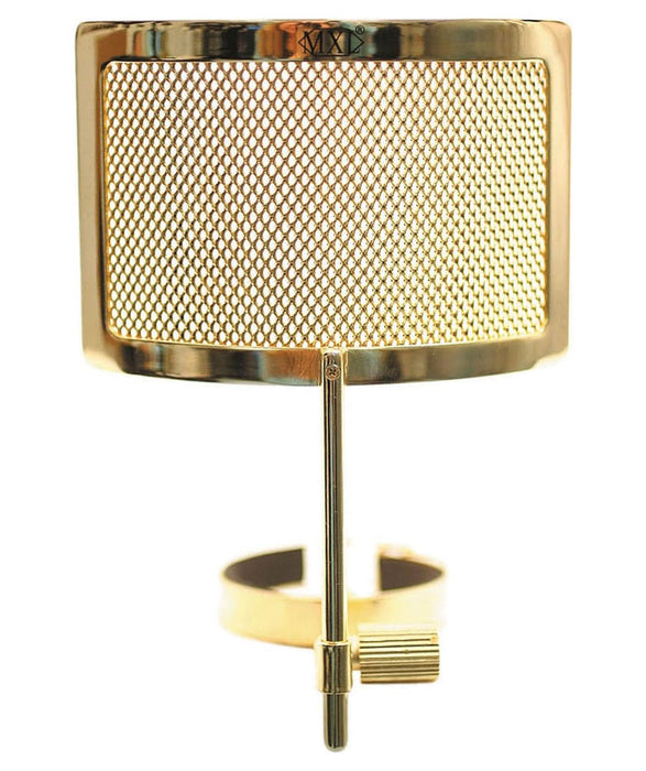 Gold Metal Mesh Pop Filter Model PF-005-G, MXL Mics Gold Metal Mesh Pop Filter microphone filter, MXL, Pop Filter halleonard