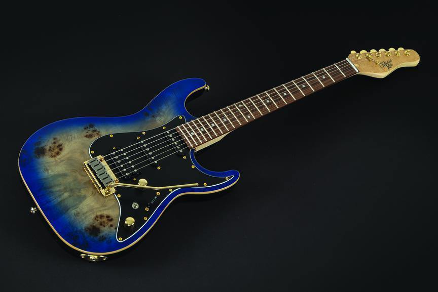 Blue Burst Burl 60 Ultra Double Cutaway Electric With Locking Tremelo System, Michael Kelly Guitars - Soundporium Music Store