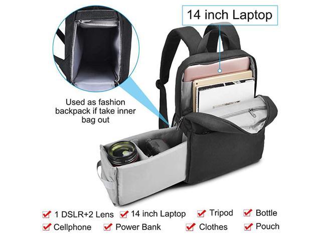 Camera Bag Backpack w14 Laptop Compartment Waterproof Camera Case for DSLR Mirrorless SLR Cameras Compatible for Sony Canon Nikon Camera and Lens Tripod Accessories Black