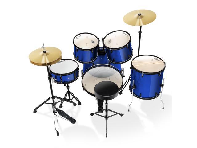 Gammon Percussion Full Size Complete Adult 5-Piece Drum Set with Cymbals, Stands, Stool, and Sticks - Blue