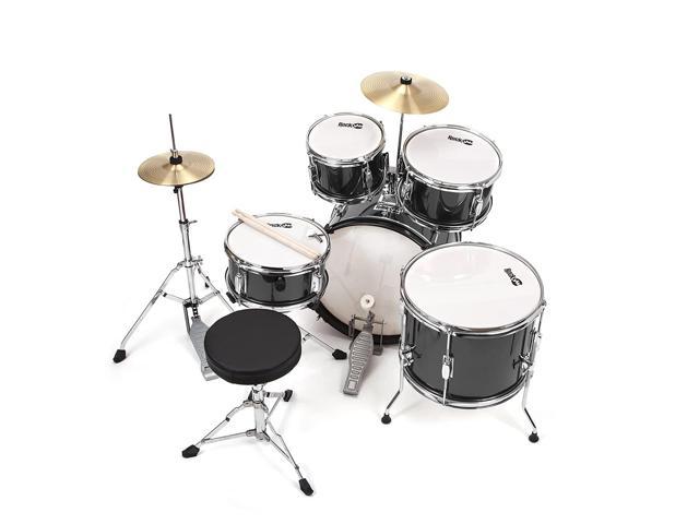 Zell Complete 5-Piece Junior Drum Set With Cymbals, Drumsticks, Adjustable Throne And Accessories, Black, Inch