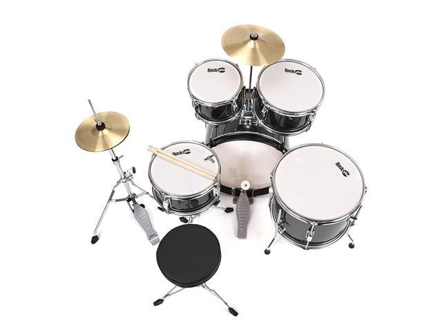Zell Complete 5-Piece Junior Drum Set With Cymbals, Drumsticks, Adjustable Throne And Accessories, Black, Inch