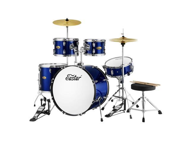 Zell Drum Set 22 Inch For Adults, 5 Piece Full Size Drum Kit Junior Beginner With Pedal Cymbals Stands Stool And Sticks, Metallic Blue