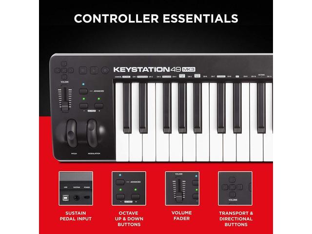 Keystation 49 Midi Keyboard Controller Beat Maker Bundle With 49 Keys And Sustain Pedal, Plus Software Suite