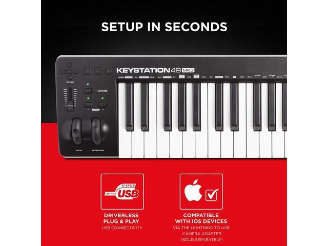 Keystation 49 Midi Keyboard Controller Beat Maker Bundle With 49 Keys And Sustain Pedal, Plus Software Suite