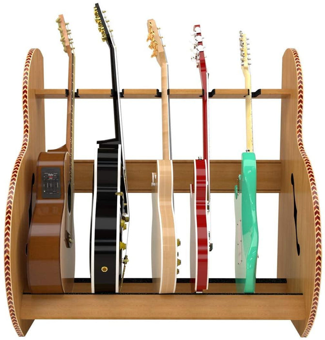 The Session™ Deluxe Multiple 5 Guitars Stand (Red Oak), A&S - Soundporium Music Store