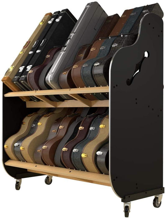 The Session-Pro™ Double-Stack Mobile Guitar Case Rack, A&S Multiple-Guitar Stands & Hangers furniture, rack, storage, wood A&S