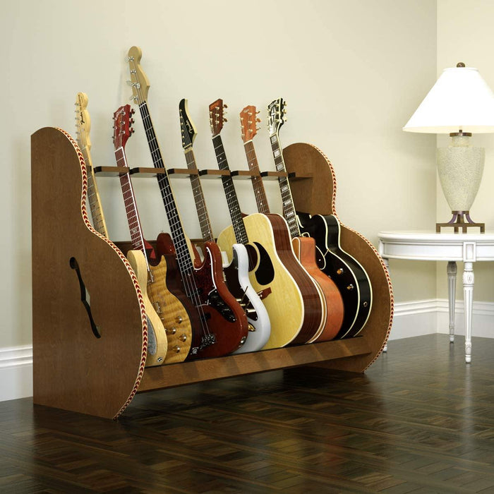 The Session™ Deluxe Multiple 5 Guitars Stand (Red Oak), A&S Multiple-Guitar Stands & Hangers rack, storage, wood A&S