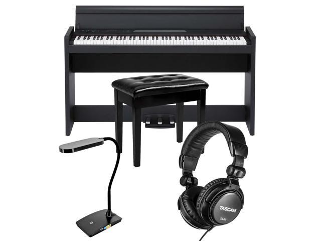 Korg LP-380-U 88-Key Piano with Speakers (Black), Bonnlo Piano Bench, Led Lamp, Tascam TH02 Bundle