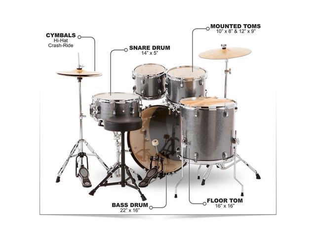Ludwig Backbeat Complete 5-Piece Drum Set with Hardware and Cymbals Metallic Silver Sparkle