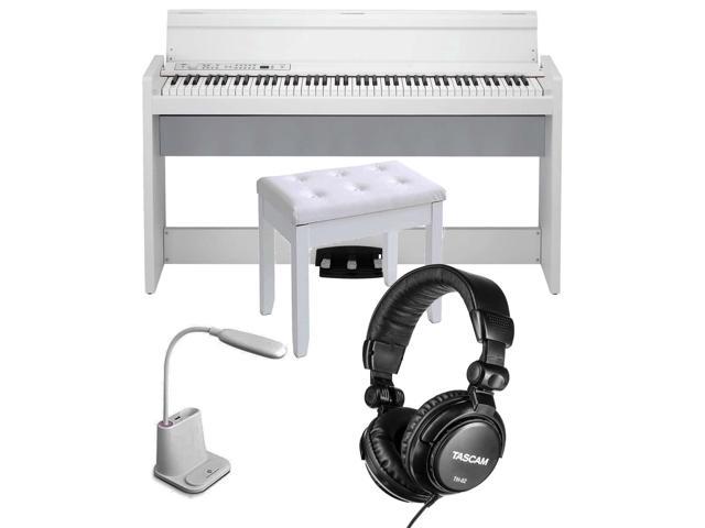 Korg LP-380-U 88-Key Piano with Speakers (White), IWELL Piano Bench, NovoLido Lamp, Tascam TH02 Bundle