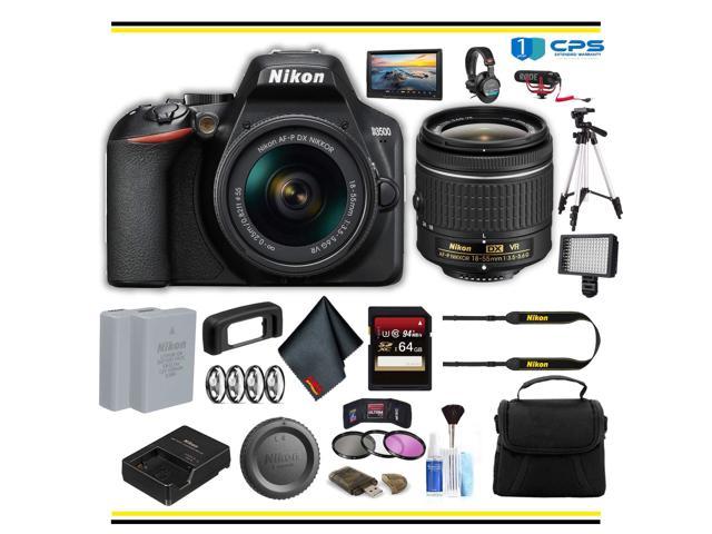 Nikon D3500 DSLR Camera with 18-55mm Lens Professional Bundle W/ Bag, Extra Battery, LED Light, Mic, Filters, Tripod, Monitor and More